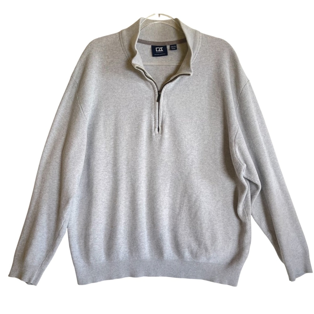 Cutter & Buck Quarter Zip Pullover Mens 2XB Light Gray Textured Knit Sweater